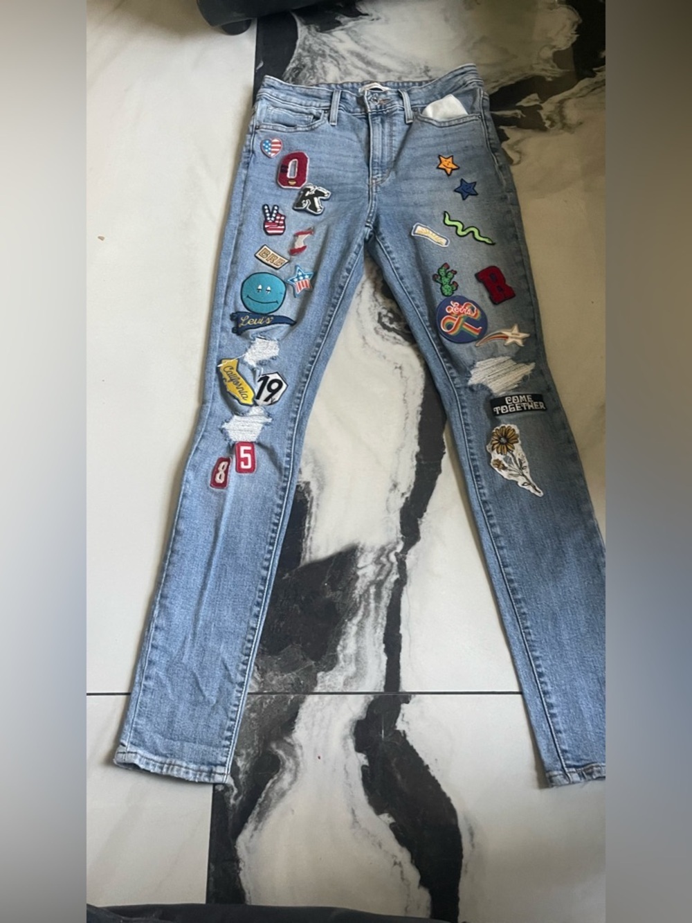 Levi's Light Blue Skinny Jeans with Colorful Patchwork